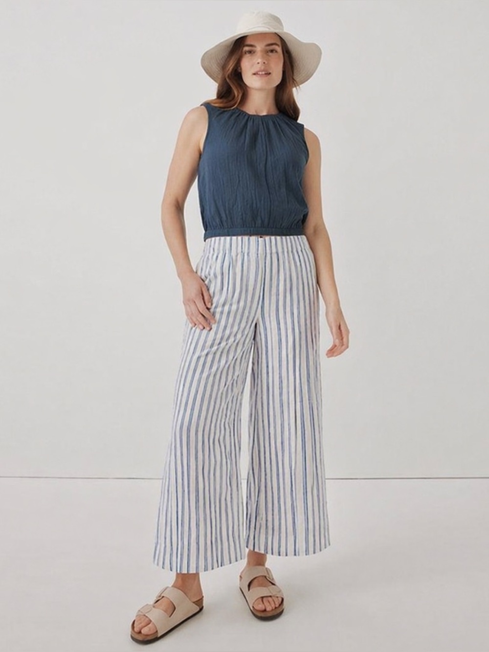 NEW PACT Organic Coastal Stripe White Double Gauze  Pant Wide Leg Crop Pants XL